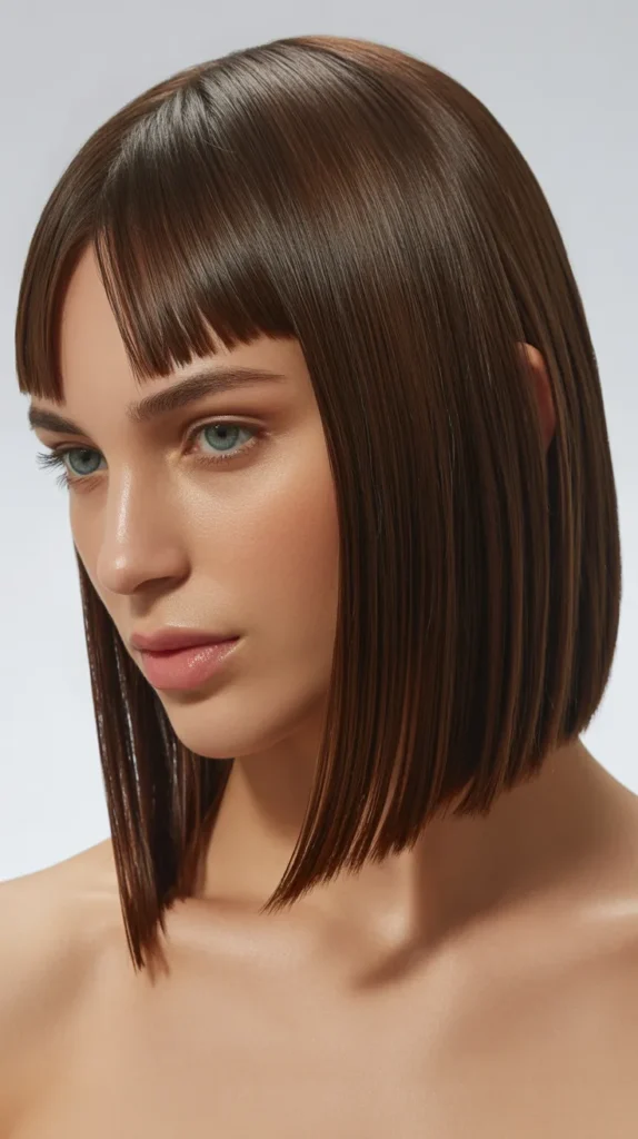 Sleek Long Bob with Geometric Bangs