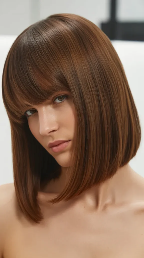 Classic Straight Very Long Bob with Wispy Curtain Bangs