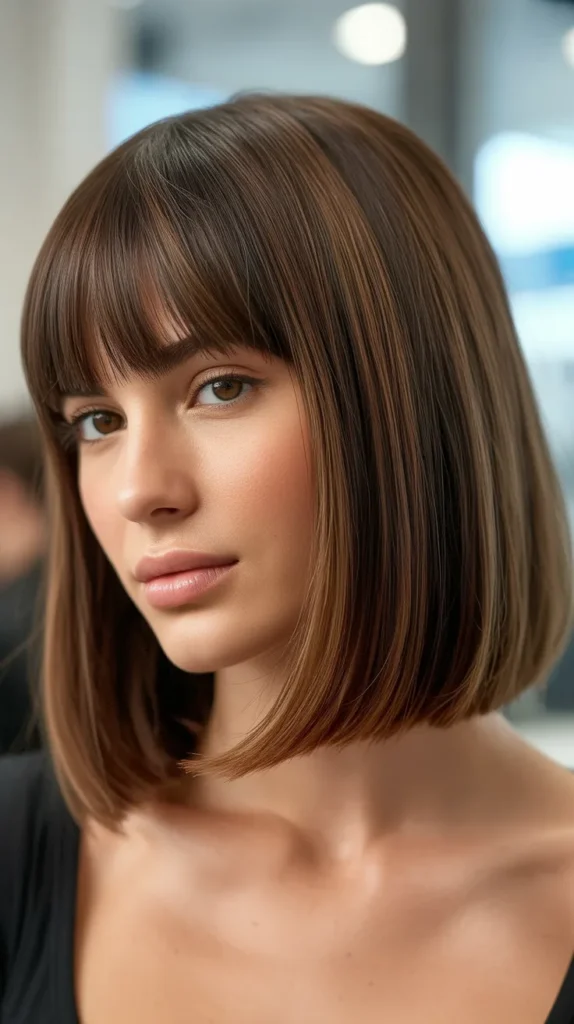  Long Bob with Blunt Bangs and Lowlights