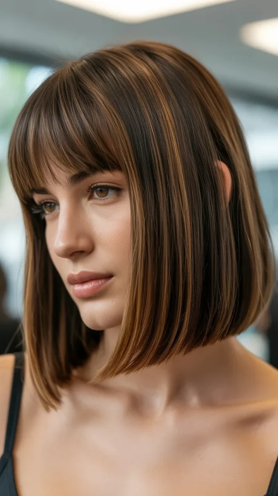 Long Bob with Curtain Bangs for Thick Hair