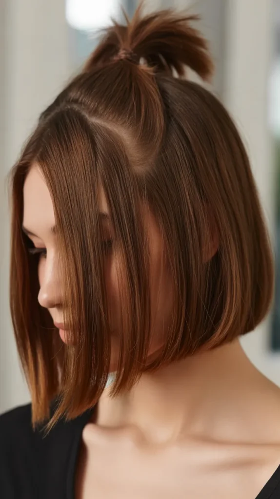 Long Bob with Curtain Bangs and Half-Up Styling