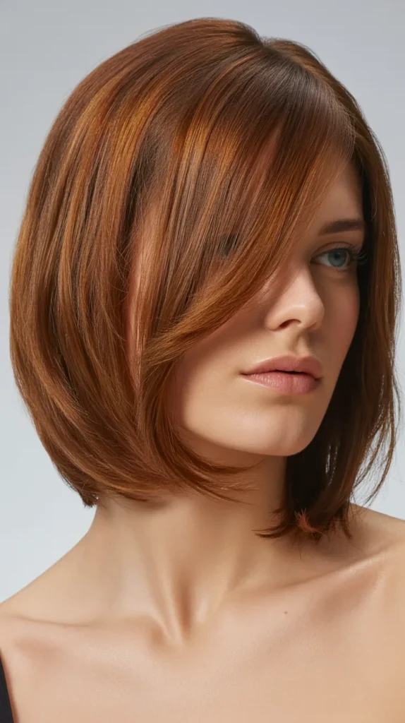 Textured Long Bob with Side-Swept Fringe