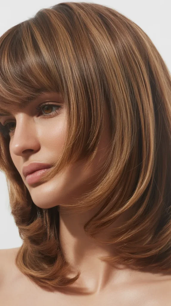  Long Bob with Curved Bangs and Rounded Layers