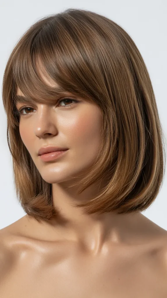 Classic Shoulder-Length Bob with Face-Framing Curtain Bangs
