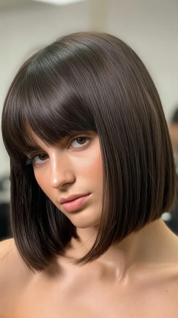 Sleek Straight Long Bob with Blunt Curtain Bangs