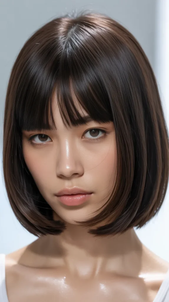 Long Bob with Curtain Bangs and Glass Hair Finish