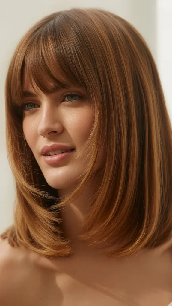 Long Bob with Heavy Curtain Bangs for Thick Hair