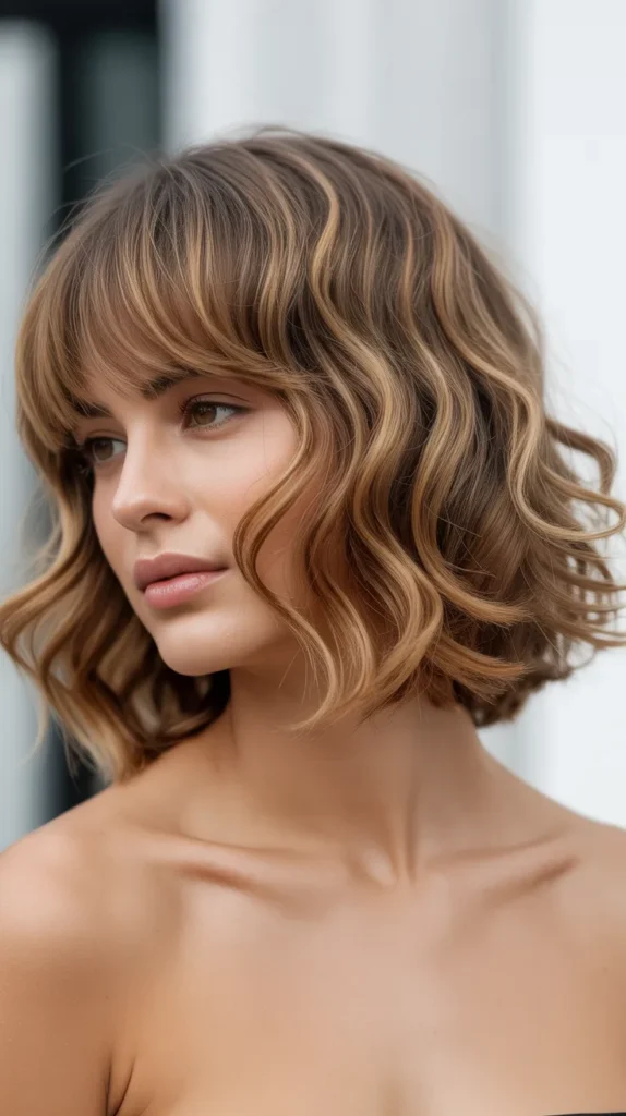 Shaggy Bob with Curtain Bangs and Curly Texture
