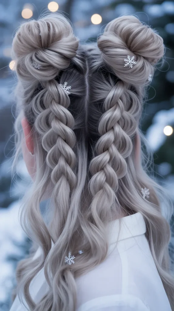 Half-Up Space Buns with Braided Base