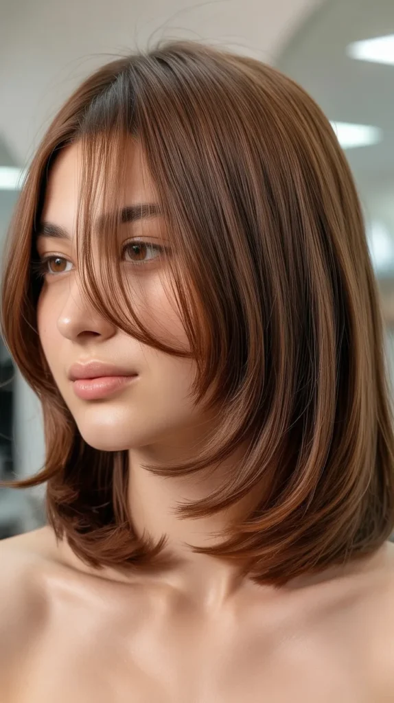 Textured Long Bob with Piecey Curtain Bangs