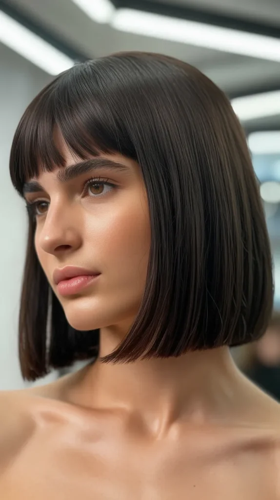 Blunt Long Bob with Baby Bangs