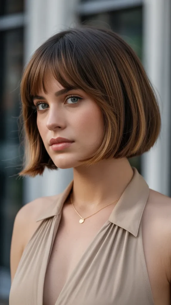 Tapered Long Bob with Swooped Bangs