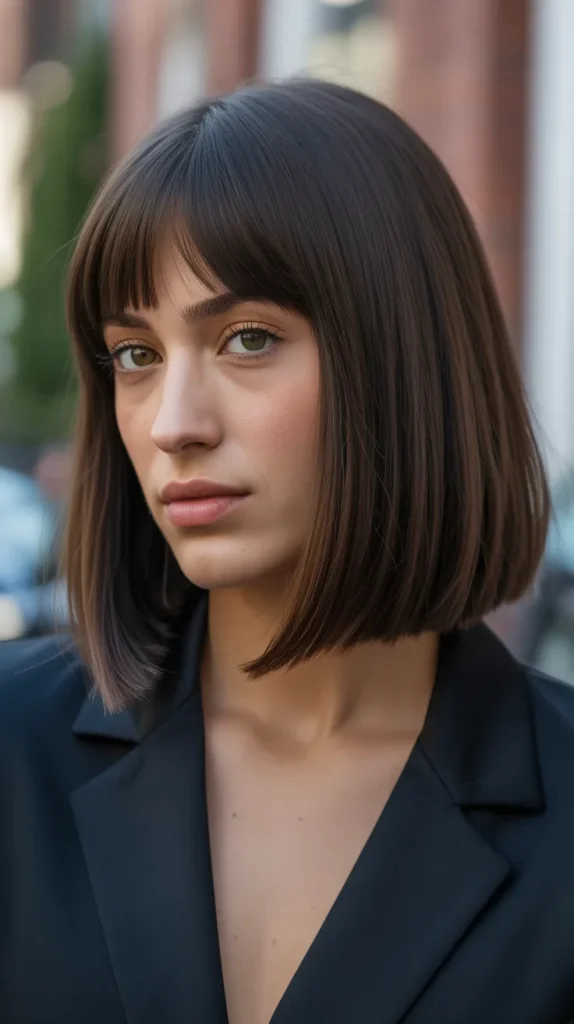 Sleek Long Bob with Arched Bangs
