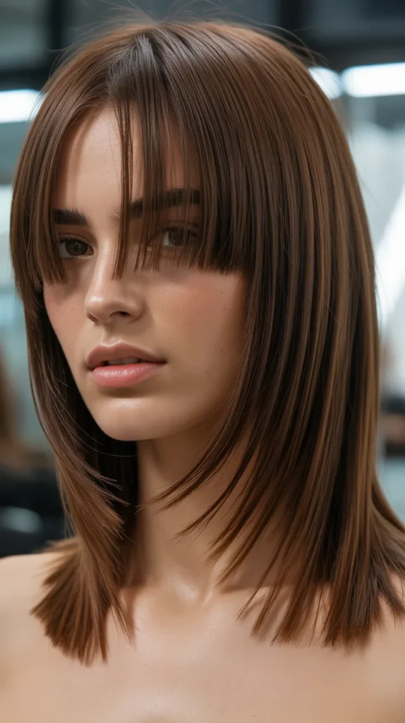 Razor-Cut Long Bob with Sliced Bangs