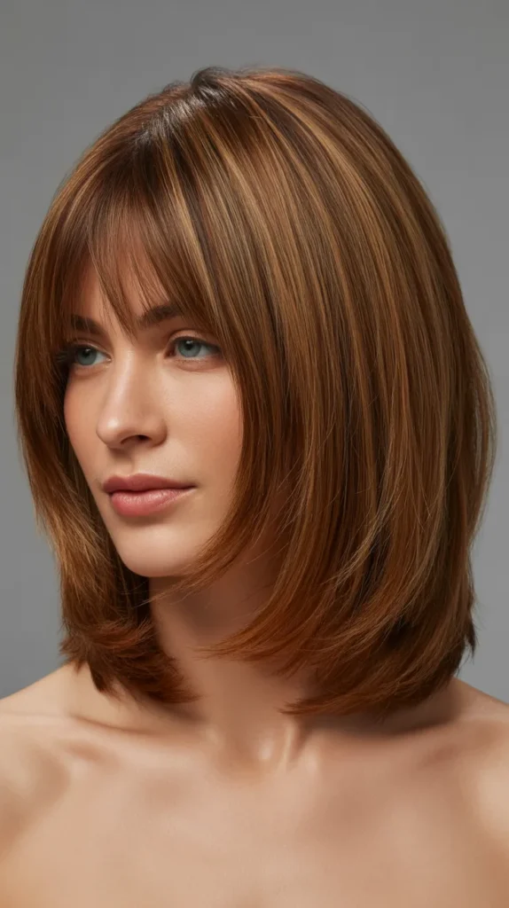 Shaggy Bob with Curtain Bangs for Oval Faces
