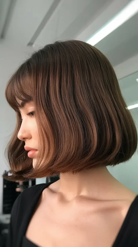 Long Bob with Curtain Bangs and Hidden Underlayers