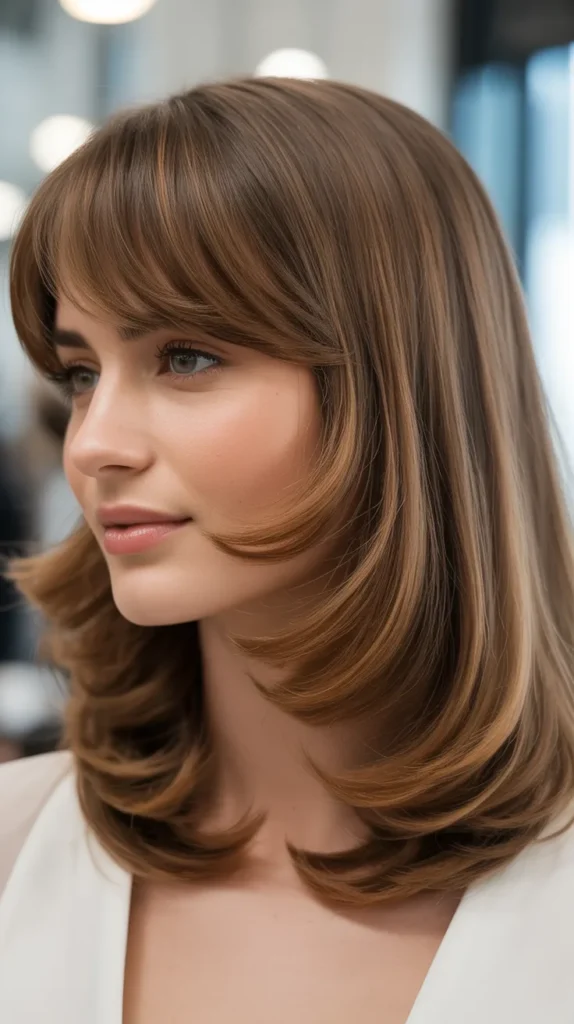 Long Bob with Side Part and Curtain Bangs
