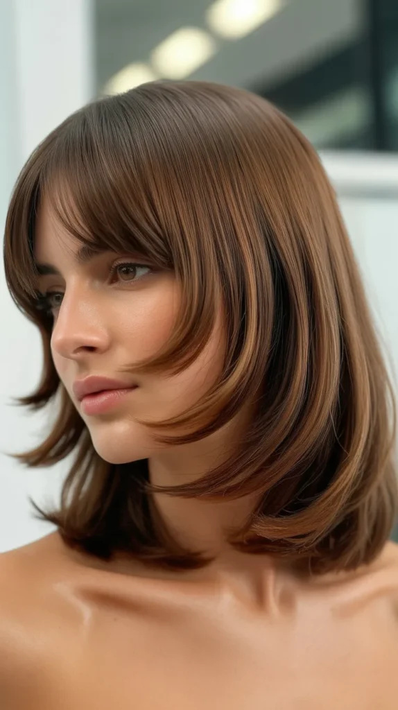 Choppy Layered Long Bob with Curtain Bangs