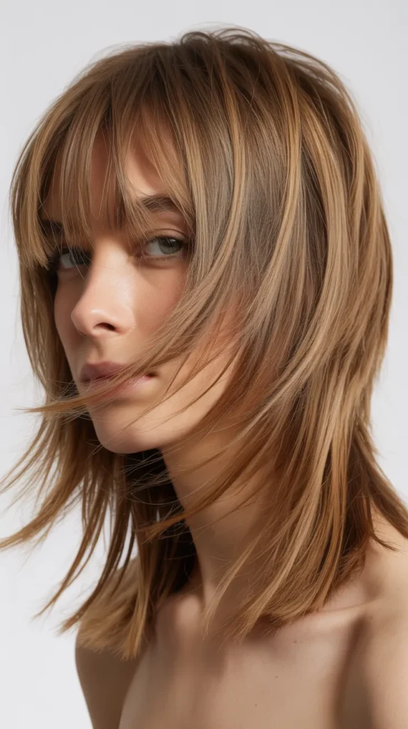 Shaggy Long Bob with Heavy Curtain Bangs