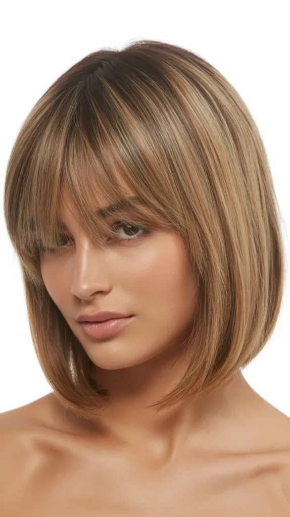 Blunt Cut Long Bob with Wispy Curtain Bangs
