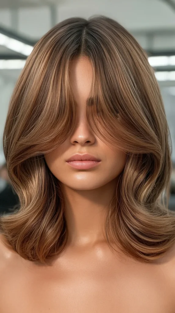 Voluminous Long Bob with Full Curtain Bangs