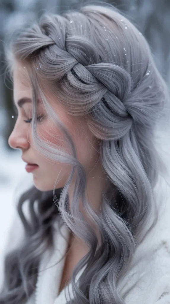 Silver Grey Waterfall Braids