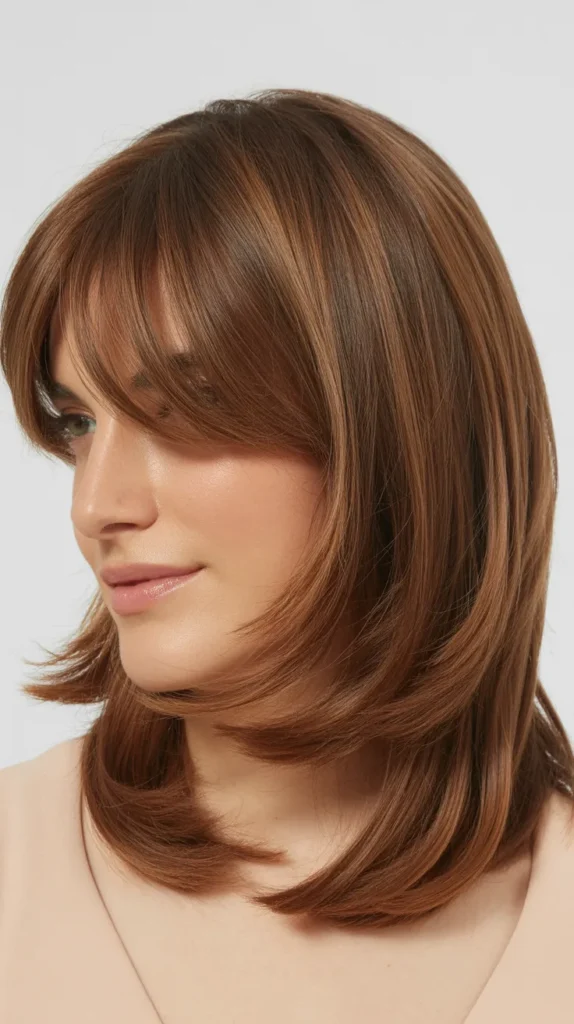 Classic Layered Long Bob with Soft Curtain Bangs
