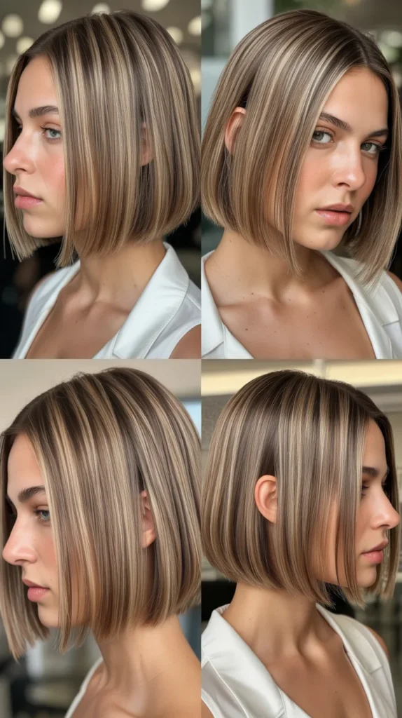 Blunt Long Bob with Baby Lights