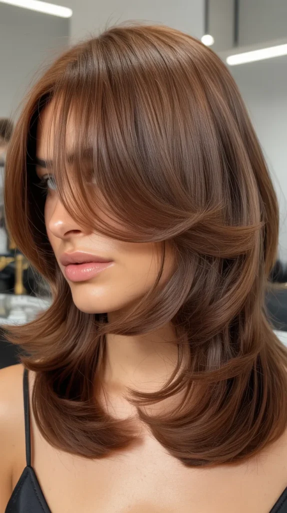 Layered Long Bob with Side-Swept Curtain Bangs