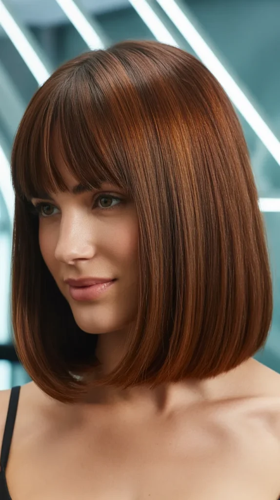 Sleek Low-Maintenance Long Bob with Curtain Bangs