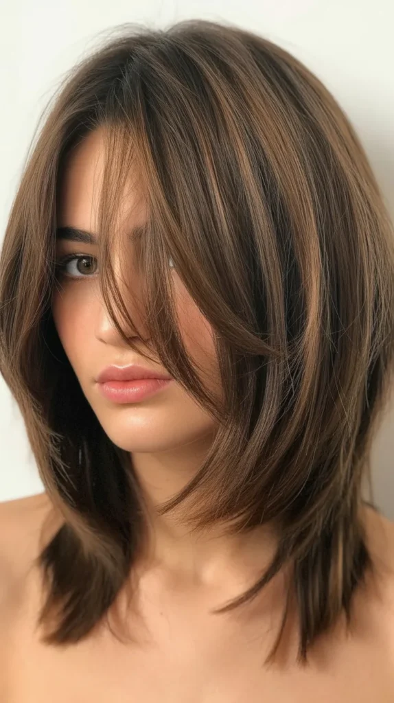 Messy Textured Long Bob with Curtain Bangs