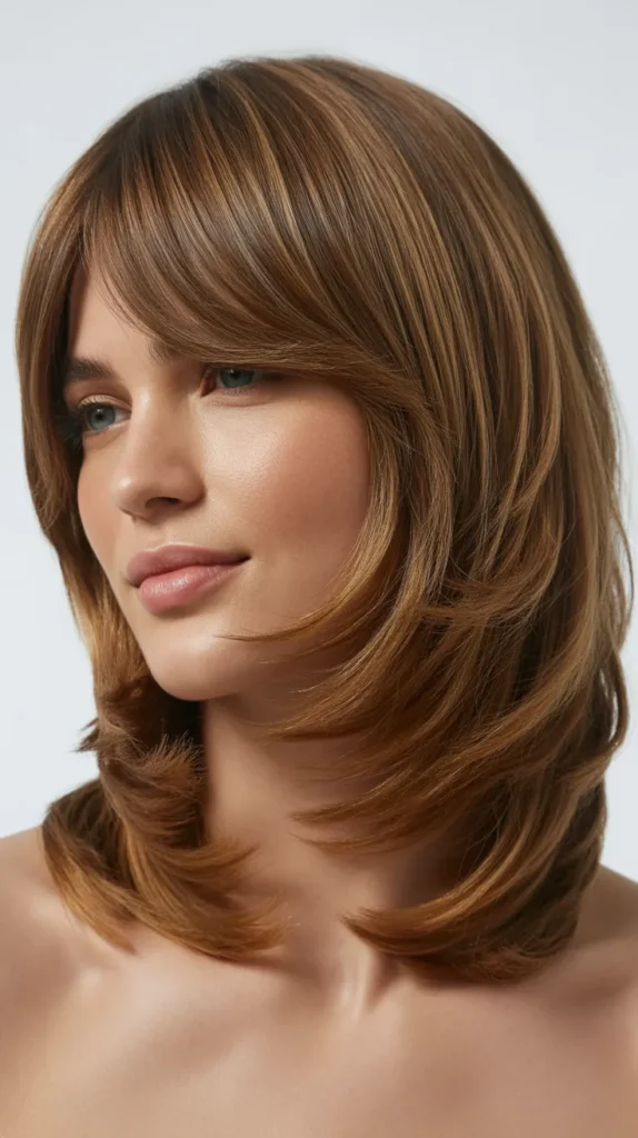  Layered Long Bob with Curtain Bangs and Beach Waves