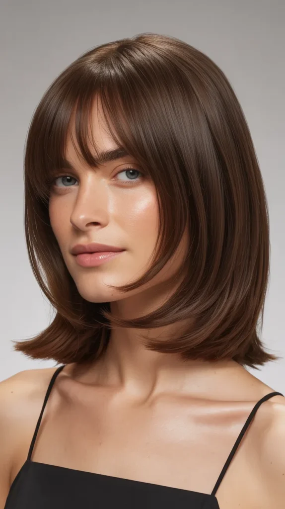 Sleek Long Bob with Curtain Bangs and Choppy Underlayers