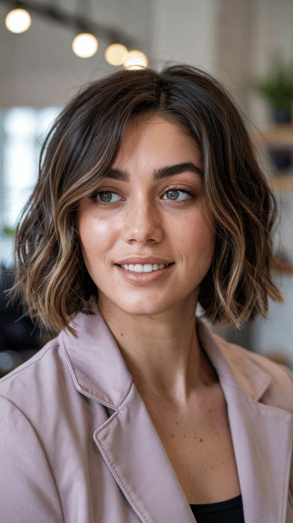 Choppy Bob with Internal Layers and Full Bangs