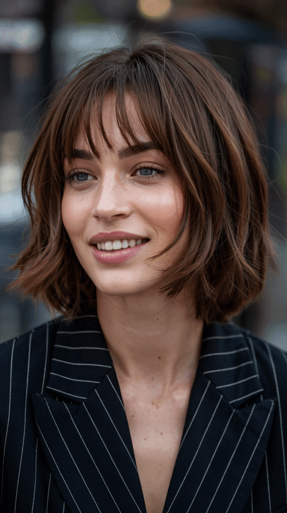 Choppy Bob with Piece-y Layers and Blunt Bangs