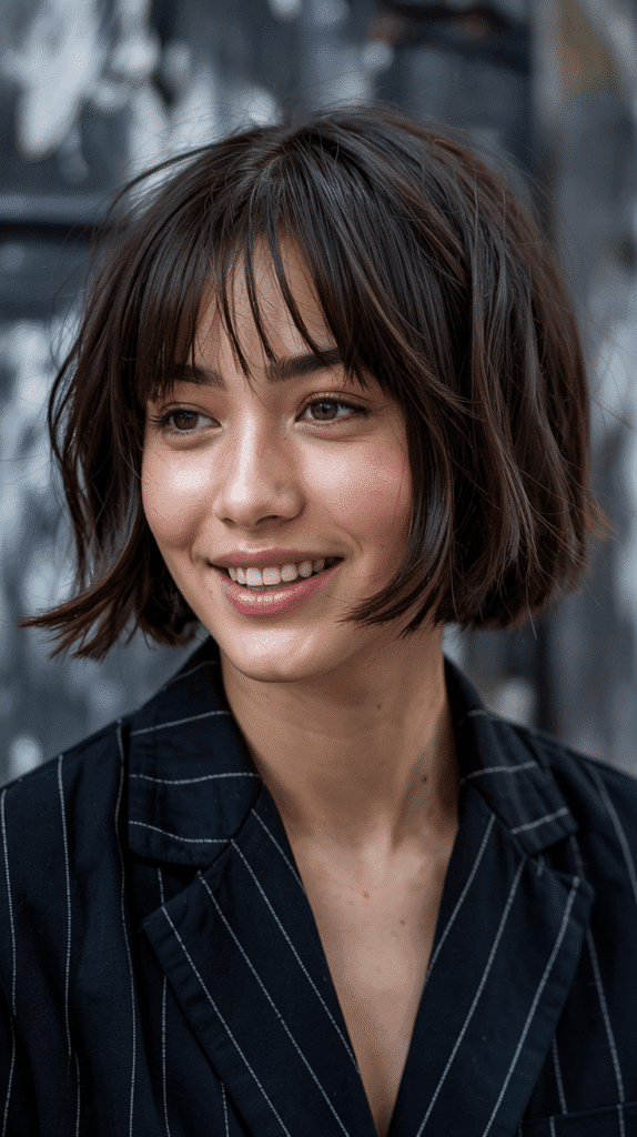  Choppy Bob with Disconnected Layers and Baby Bangs