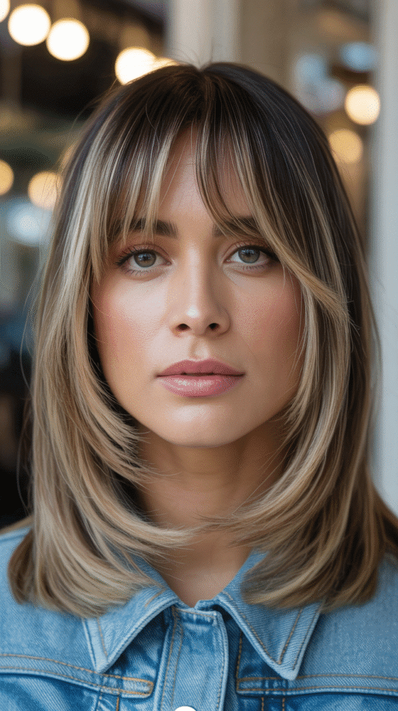 30 Stunning Long Bob with Curtain Bangs Ideas 14 Long Bob with Curtain Bangs and Highlights