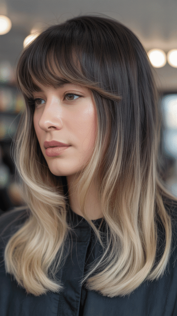 30 Stunning Long Bob with Curtain Bangs Ideas 11 Long Bob with Curtain Bangs and Ombré