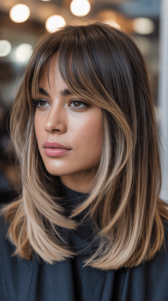 30 Stunning Long Bob with Curtain Bangs Ideas 6 Long Bob with Curtain Bangs and Balayage