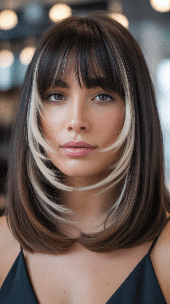 30 Stunning Long Bob with Curtain Bangs Ideas 22 Long Bob with Curtain Bangs and Money Piece Highlights