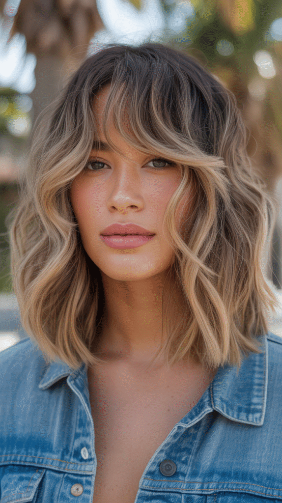 30 Stunning Long Bob with Curtain Bangs Ideas 21 Long Bob with Curtain Bangs and Beach Waves