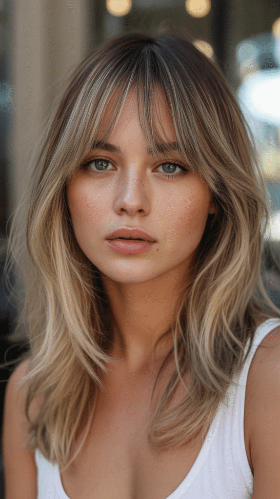 30 Stunning Long Bob with Curtain Bangs Ideas 19 Long Bob with Curtain Bangs and Babylights