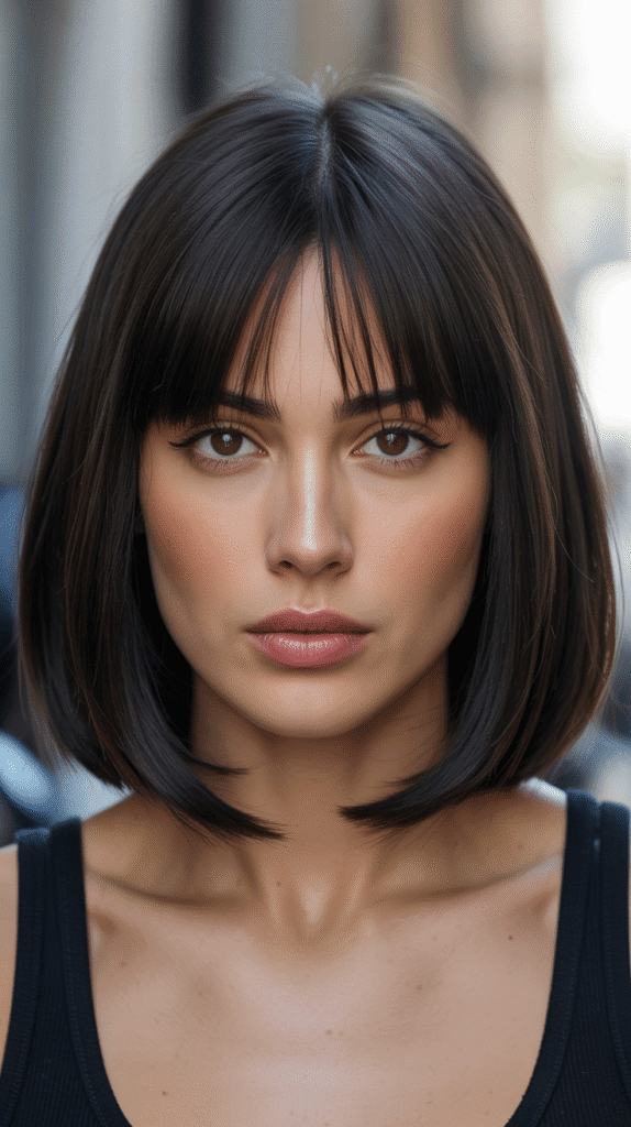 30 Stunning Long Bob with Curtain Bangs Ideas 20 Blunt Cut Long Bob with Curtain Bangs and Middle Part