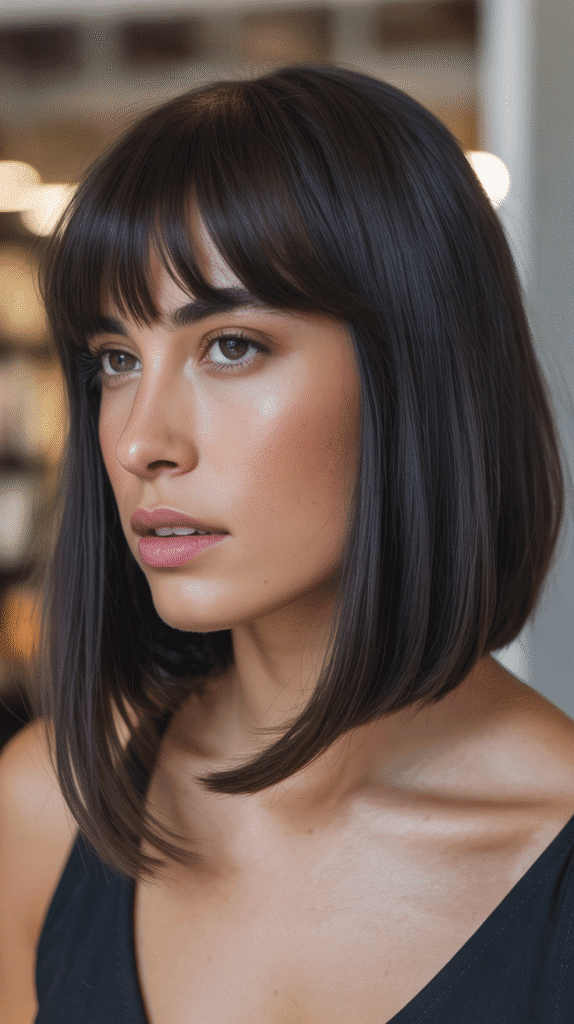 30 Stunning Long Bob with Curtain Bangs Ideas 7 Asymmetrical Long Bob with Curtain Bangs