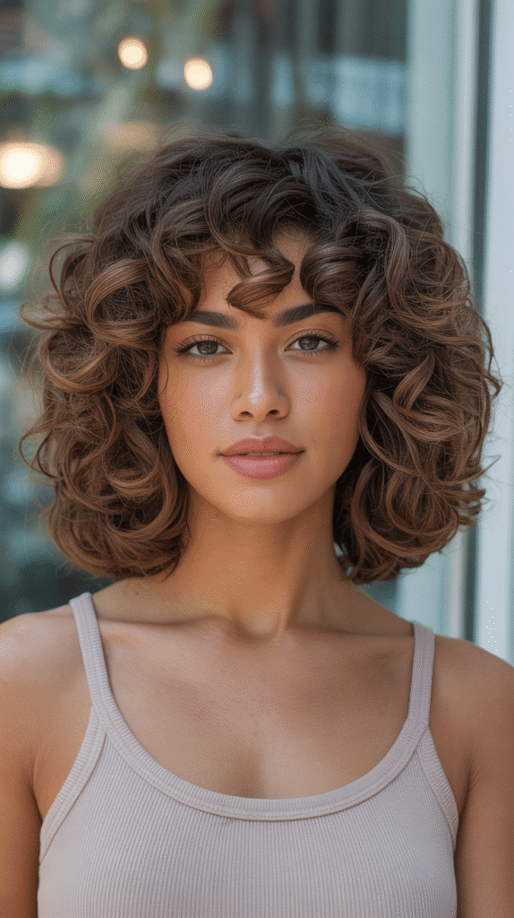 30 Stunning Long Bob with Curtain Bangs Ideas 8 Curly Long Bob with Curtain Bangs