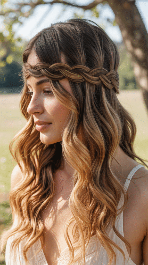 27 Cute Winter Hairstyles for School 18 Crown Braid with Loose Hair