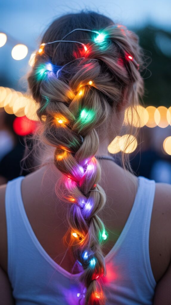 27 Stunning Christmas Tree Hairstyles to Shine Bright at Any Party 8 Christmas Light Hair Strand Weave