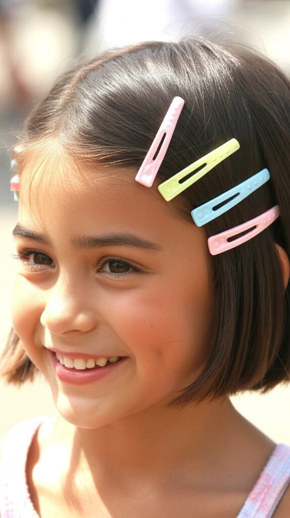 Short Straight Hair with Mini Barrettes