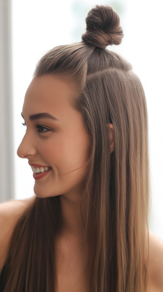 Straight Hair with Top Knot