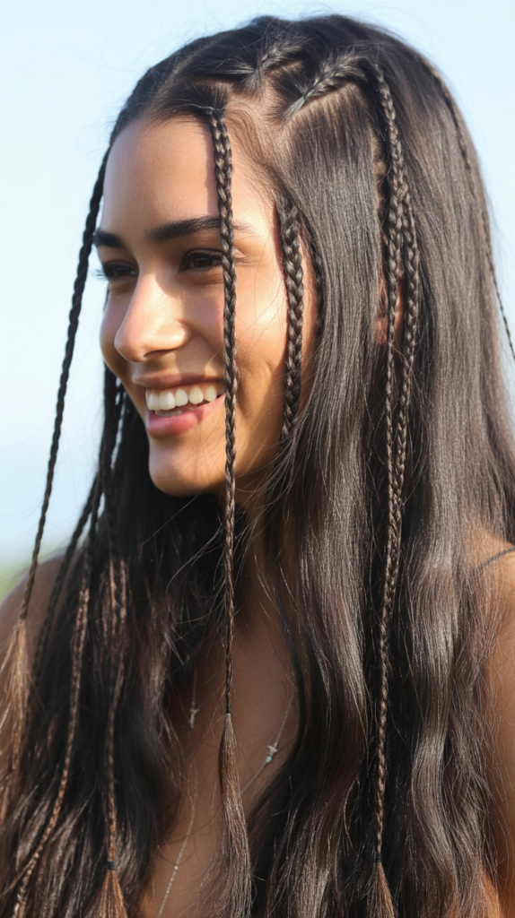 Straight Hair with Multiple Small Braids